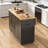59" Rolling Mobile Kitchen Cart With Drop Leaf & Hidden Trash Storage Cabinet, Rubber Wood Top Kitchen Island Table On Wheels With Drawer And Storage Cabinet, Towel Rack, Spice Rack, Lockable Casters, Power Outlet For Kitchen-1566828394
