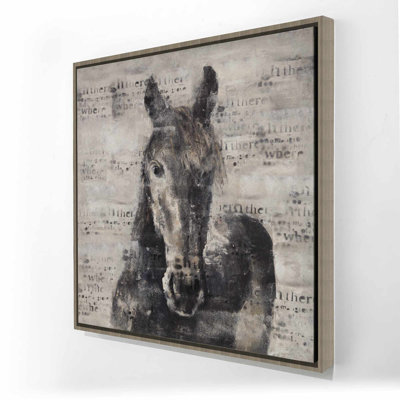 Cheval abstrait avec typographie - Toile brune encadrée