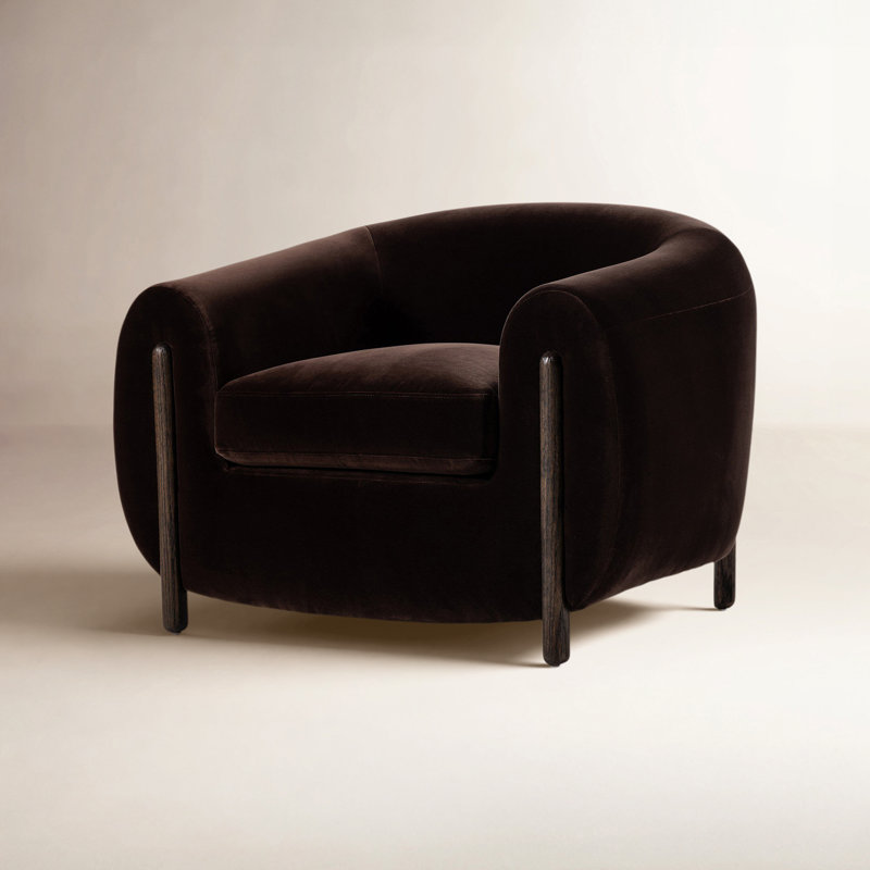 Fauteuil demi-tonneau en cuir véritable Bruno, Mélange de coton et de cacao Surrey