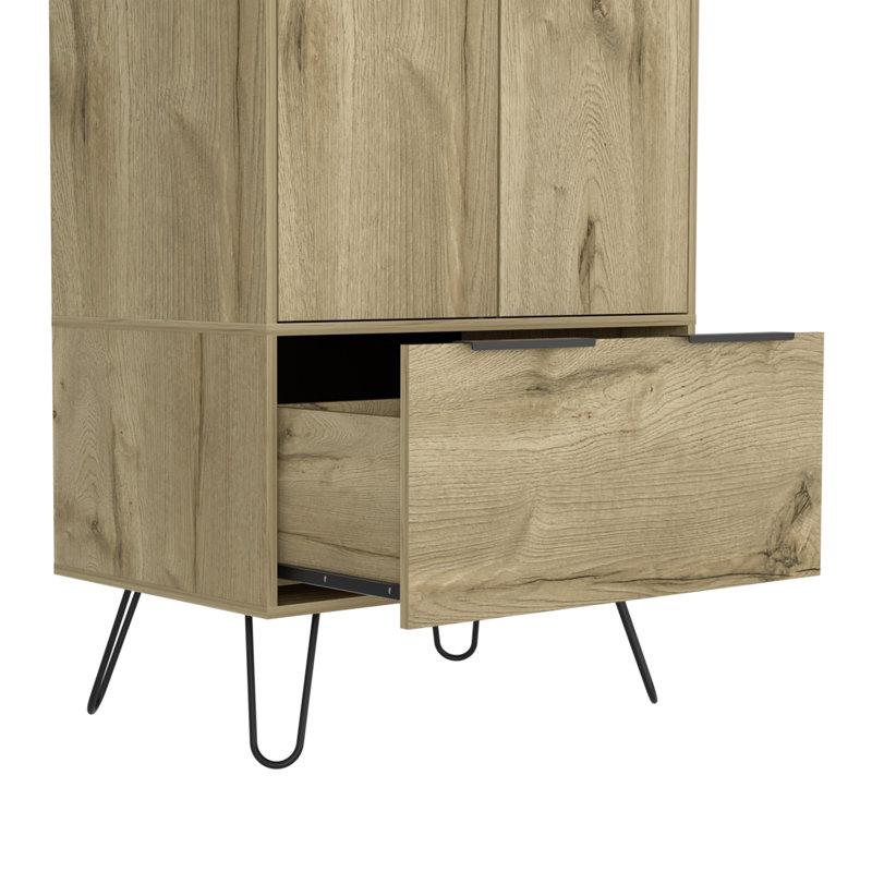 Camerun Modern 2-Door Bedroom Closet, One Drawer, Steel Legs