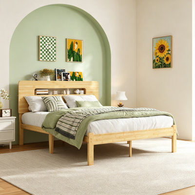 14 Inch Full Size Bed Frame, Platform Bed Frame With Headboard & Solid Wood Foundation, Wood Slats Support, No Box Spring Needed, Easy Assembly