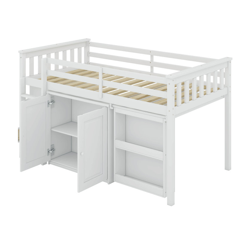 Twin Loft Bed With Drawer And Shelf Cabinet And Pulling-Out Desk, White