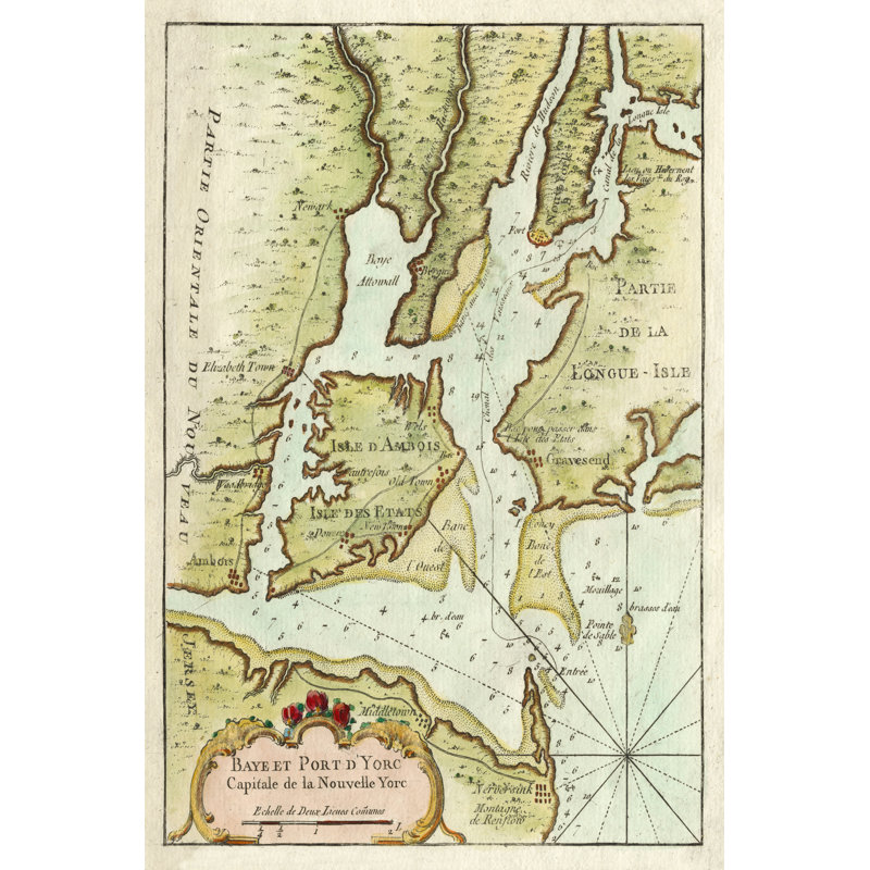 Petite Map Of The Port Of New York - Print on Canvas, 76cm H x 51cm W, Wrapped Canvas