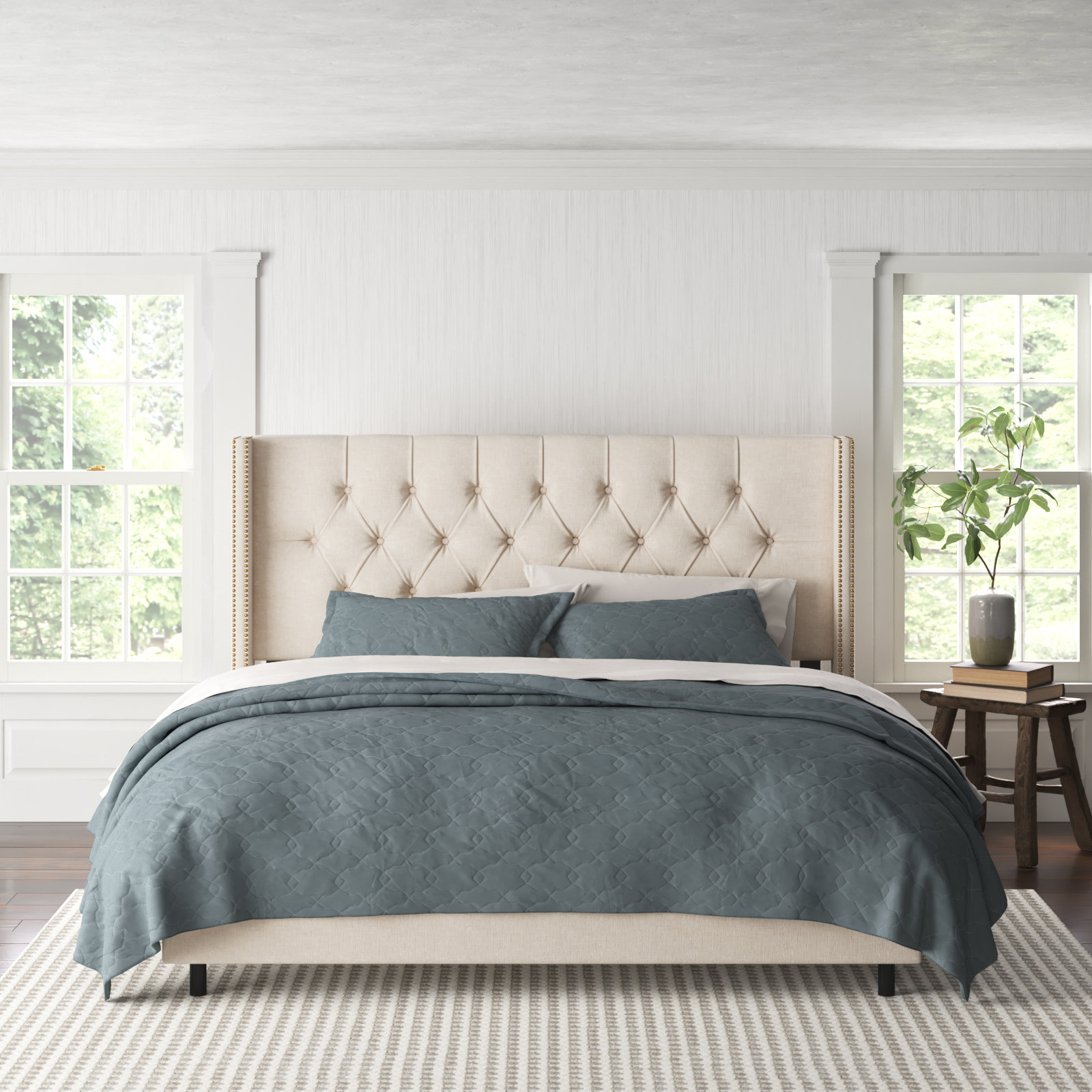 Breckin Upholstered Wingback Bed, Queen, Classic Talc Linen