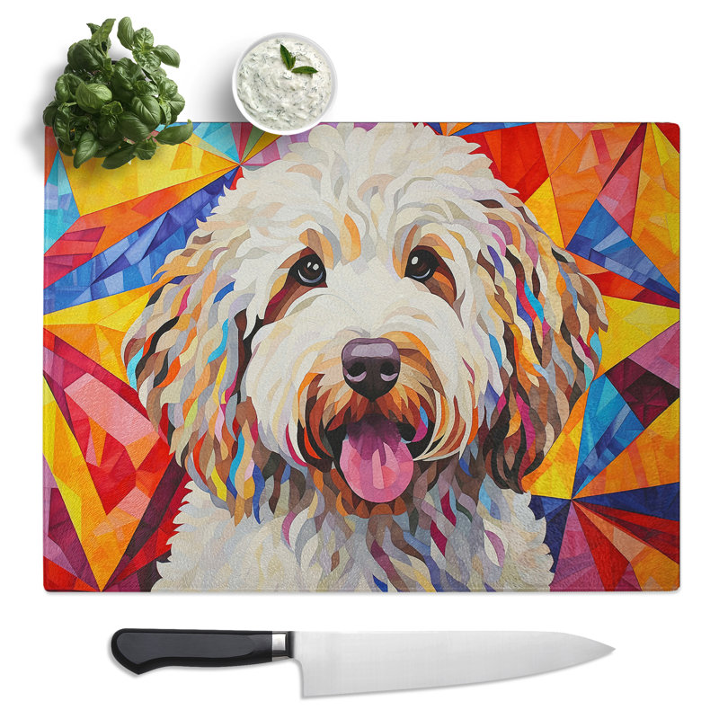 Labradoodle Geometric  Glass Chopping Board