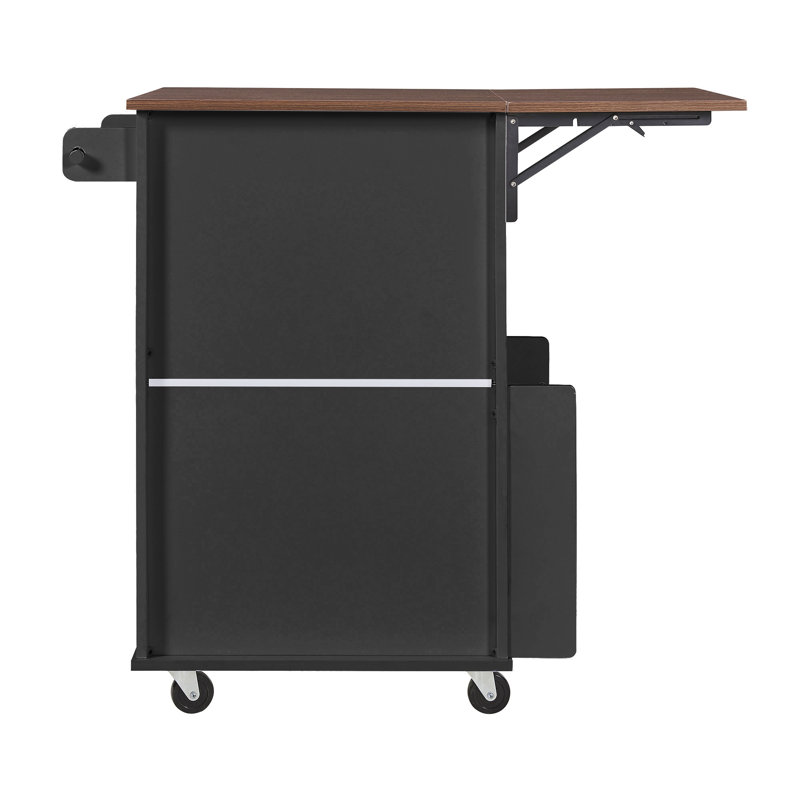 39.3" Farmhouse Kitchen Island With Drop Leaf, Black