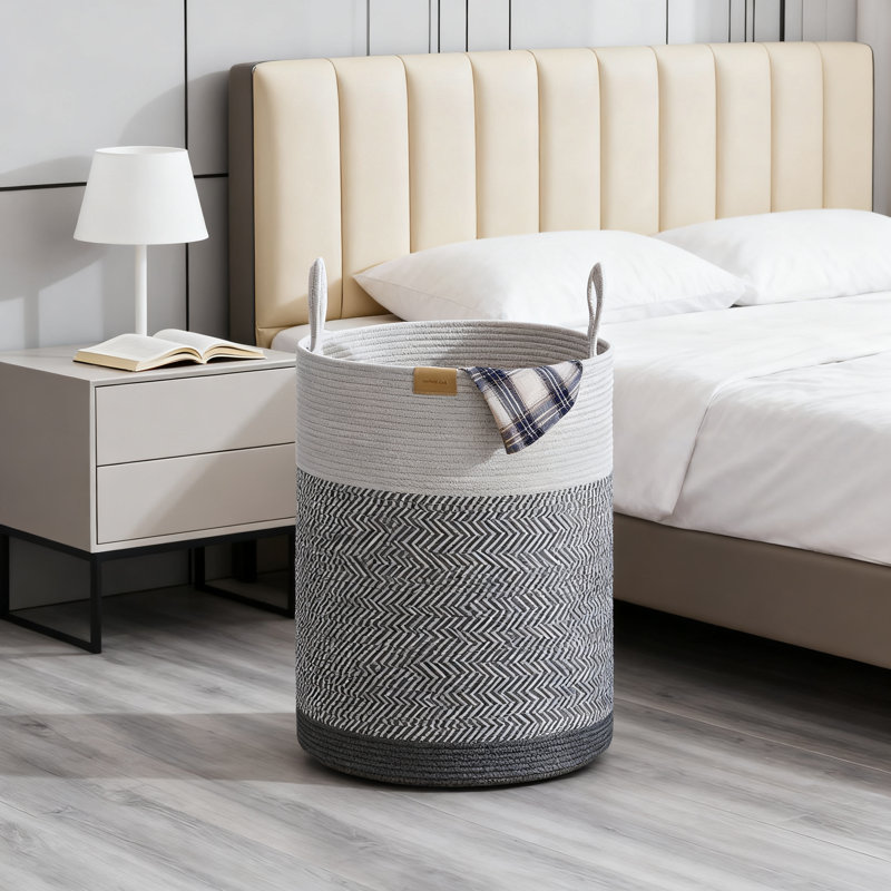 Large 75L Laundry Hamper Basket, Cotton Rope Woven Clothes Storage Bin With Handles For Bedroom, Nursery, Blanket Organization