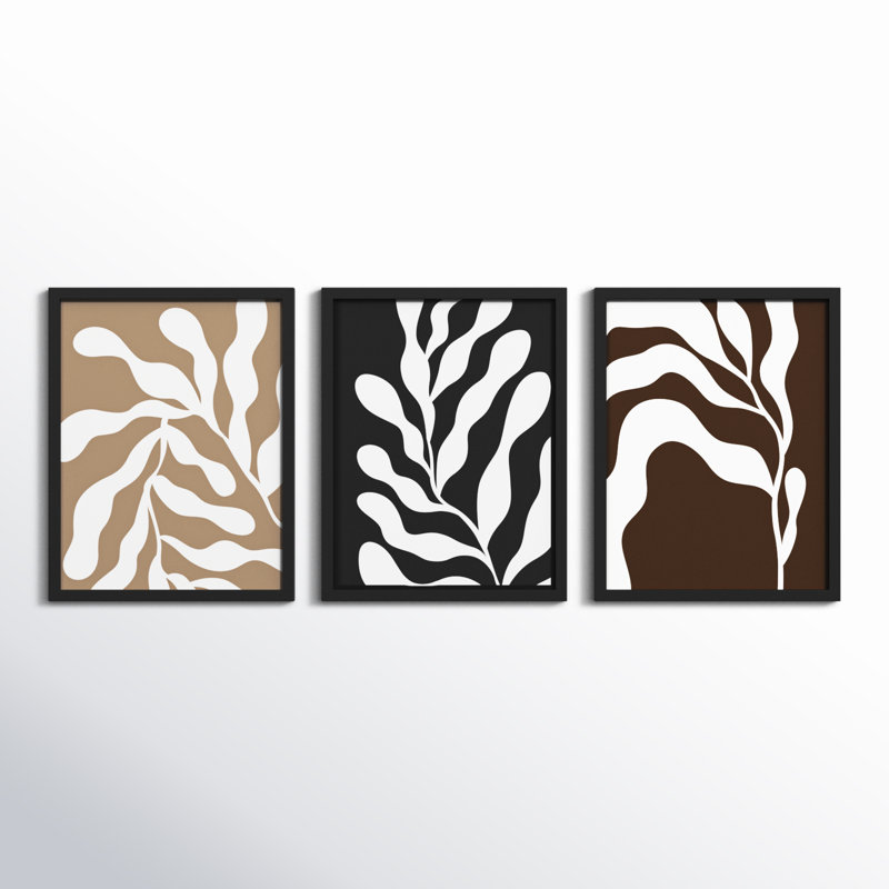 Retro Matisse Inspired Abstract Botanical - 3 Pieces by Erminia, 62" W x 25" H, Black