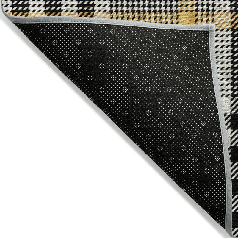Addison 30" x 20" Black Synthetic Washable Plaid Rug