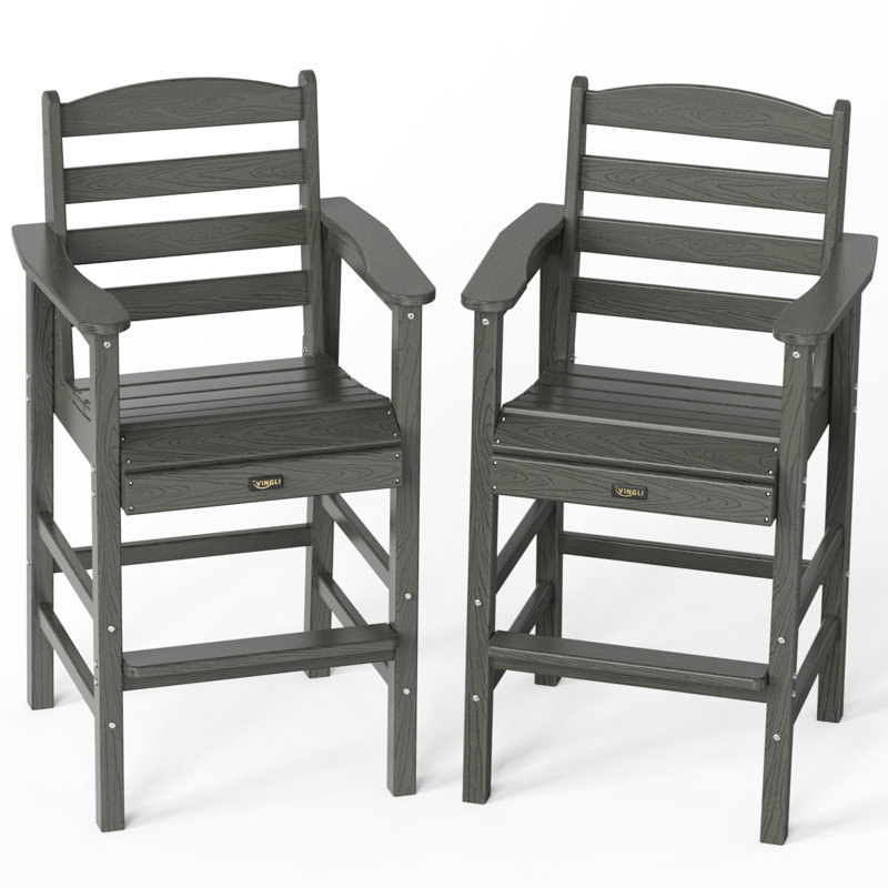 Ensemble 2 pièces de chaises de bar d'extérieur en PEHD Adirondack, Gris
