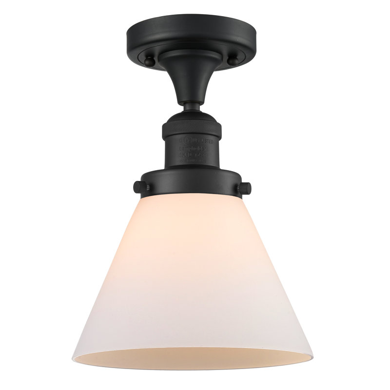 Plafonnier semi-encastré 1 lumière Cone, Boîtier blanc mat, Laiton antique noir, Ampoule non incluse