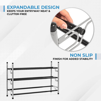 USTECH Expandable Shoe Rack, 2 Tier Adjustable Shoe Shelf Storage Organizer, Stackable Adjustable Standing Metal Shoe Shelf Organizer Storage, Alloy S