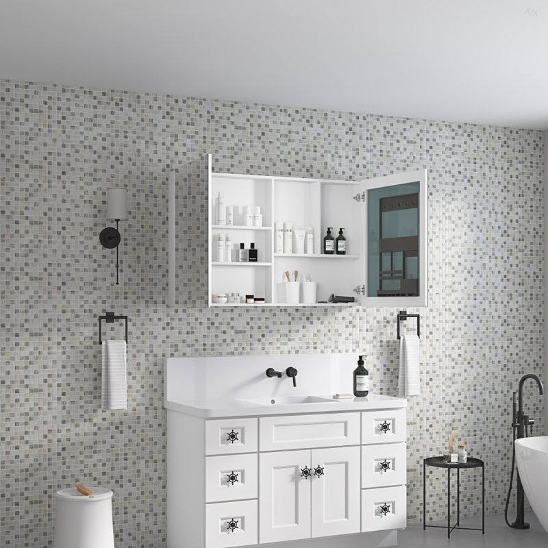 Pharmacie pour salle de bain avec cadre à miroir biseauté l 48 po x H 30 po