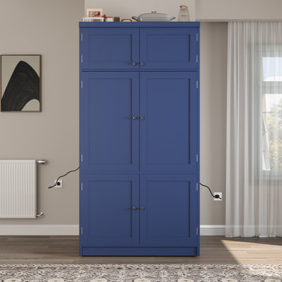 Tall Kitchen Pantry With 6 Doors, 3 Drawers, Adjustable Shelves, 10 Wine Racks, And Built-In Power Outlets by Wildon Home