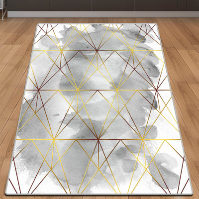 Tapis gris / blanc en polyester tissé à la machine Roesler