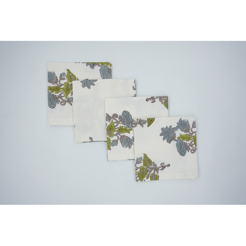 Fabdivine 18X18 Inch Floral Block Print Napkin with Traditional Abhisek