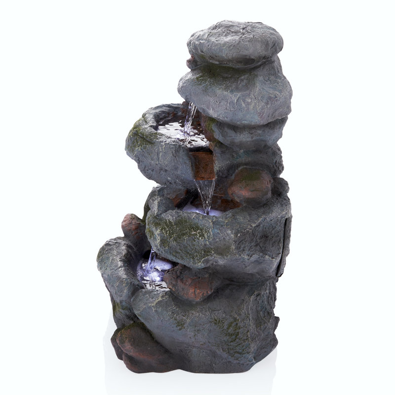 Outdoor Floor Fountain with Lights, Gray, 22" H x 13" W x 15" D