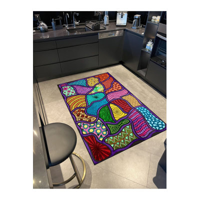 Purple Themed Colorful Abstract Figure Patterned Creative Modern Decorative Rug