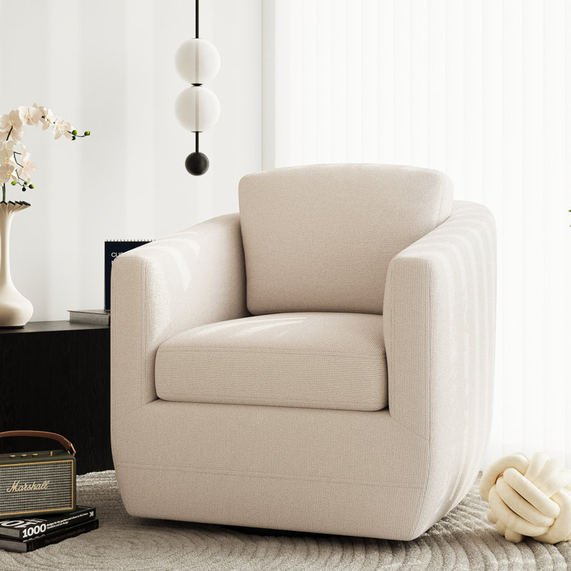 Modern Soft 29" Wide Fabric Upholstered 360° Swivel Accent Chair No Assembly Required, Beige Fabric