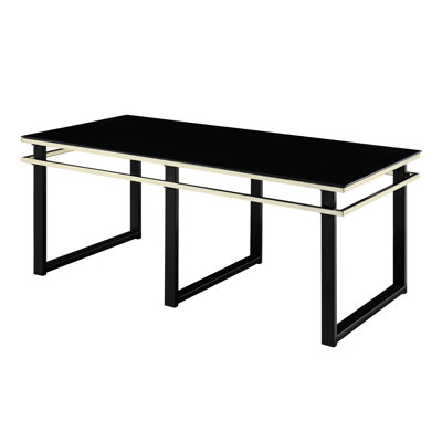 Modern Living Room 3pc Tables : Black Tempered Glass Top Rectangular Coffee Table And Square End With Metal Structure For Decoration Look Tops Supports Interior