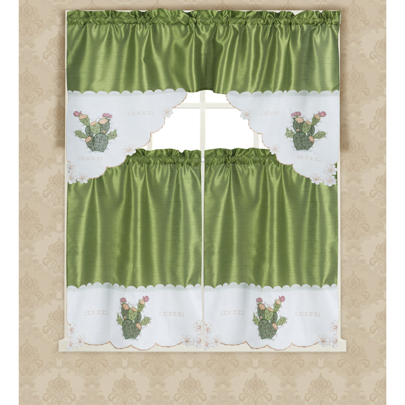 Ensemble de rideau de cuisine brodé Cactus