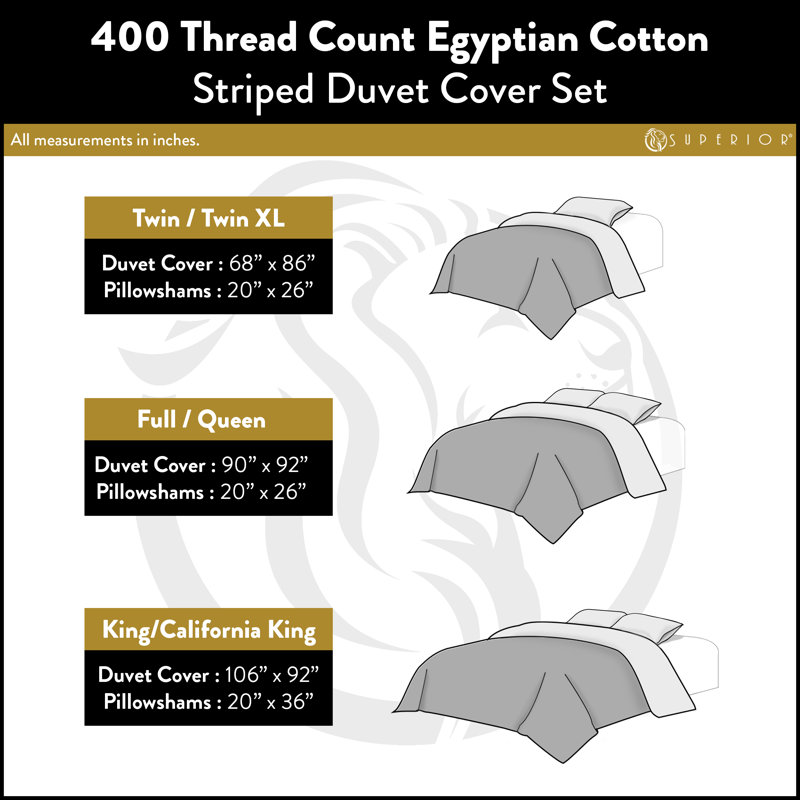 100% Egyptian Cotton Traditional Sateen Striped Luxor Treasures Duvet Cover Set, Gray