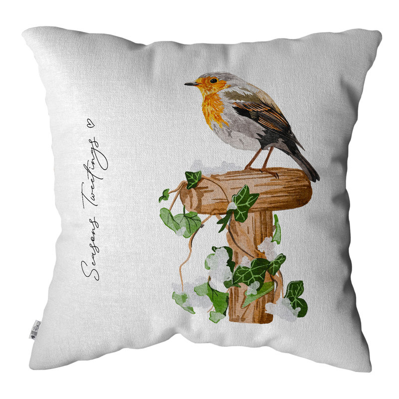 Square Euro Cushion Cover, White Spring Bird