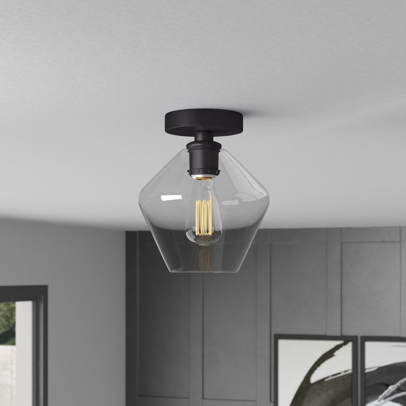 Sullivan Street Glass Flush Mount, 9.4" H x 7.9" W x 7.9" D, Black, Clear