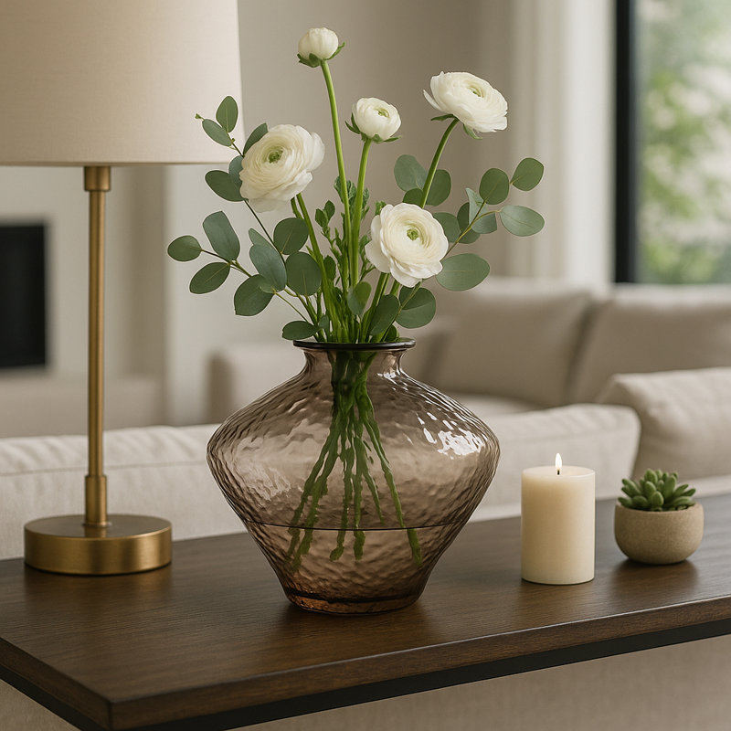 Contemporary Textured Glass Vase For Home Decor - Decorative Flower Vase Perfect For Table Centerpiece, Entryway, And Living Room Decor - 10",  Brown