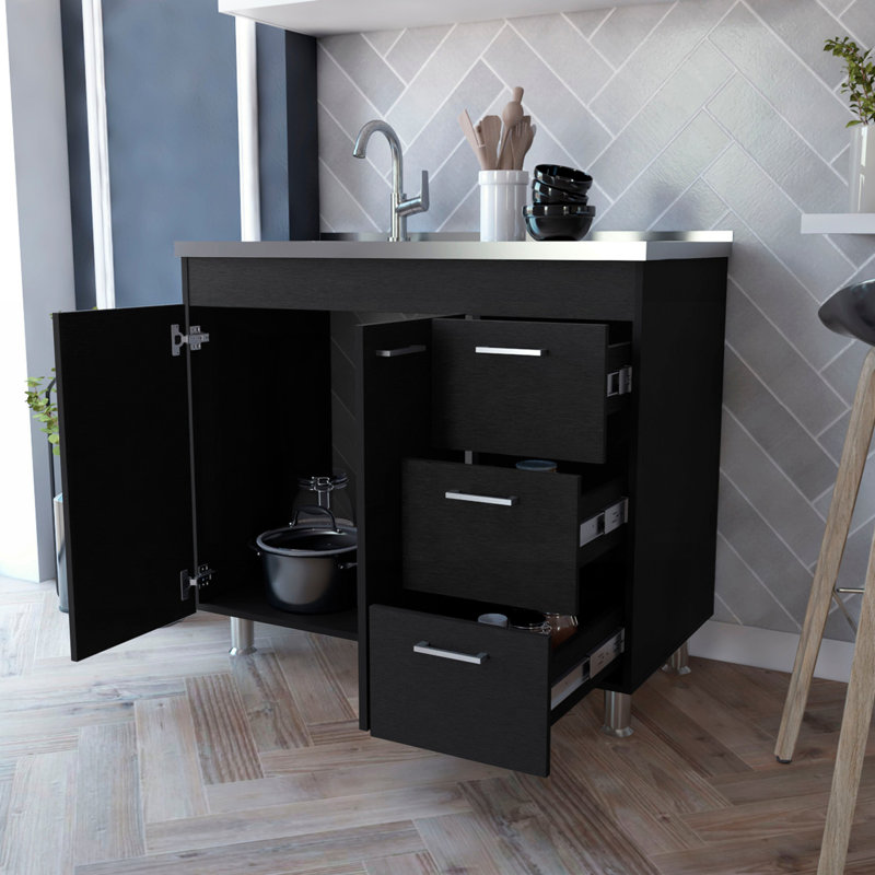Wenge 2-Door 3-Drawer Kitchen Cabinet