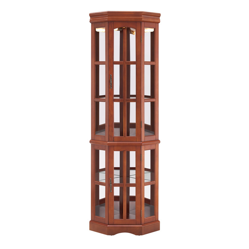 Corner Curio Cabinet With 5 Shelves And Lighting System (E26 Light Bulb Not Included), Walnut