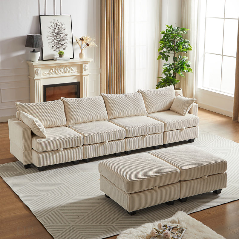 Canapé modulaire 113,5 po Sectiona, Velours côtelé beige