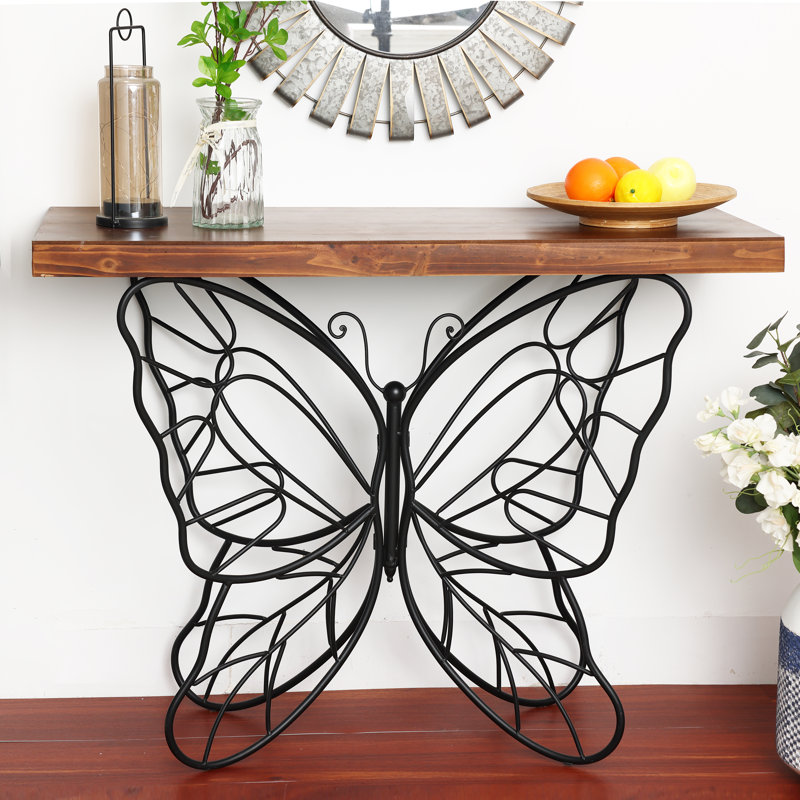 Shiela Solid Wood Console Table with Artistic Butterfly Iron Base – 40.75'' Wide farmhouse Entryway Table for Hallway or Living Room