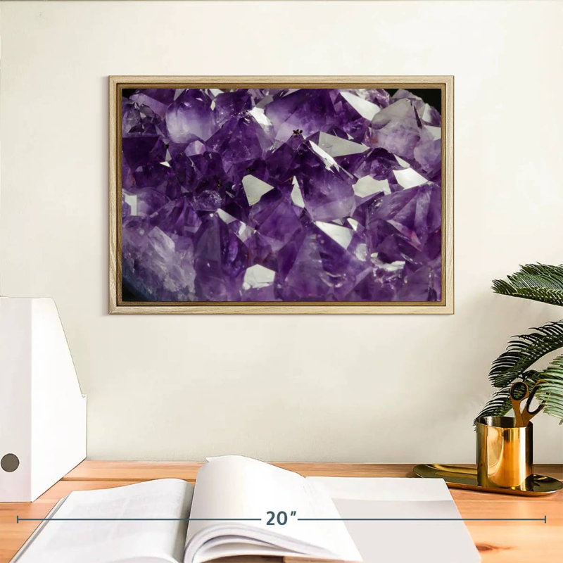 Cristal améthyste mauve, Cadre flottant en bois naturel, 13 po x 9 po