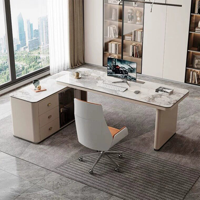 Bureau blanc en forme de L 62,99 po, H 29,53 po x l 62,99 po x P 51,18 po