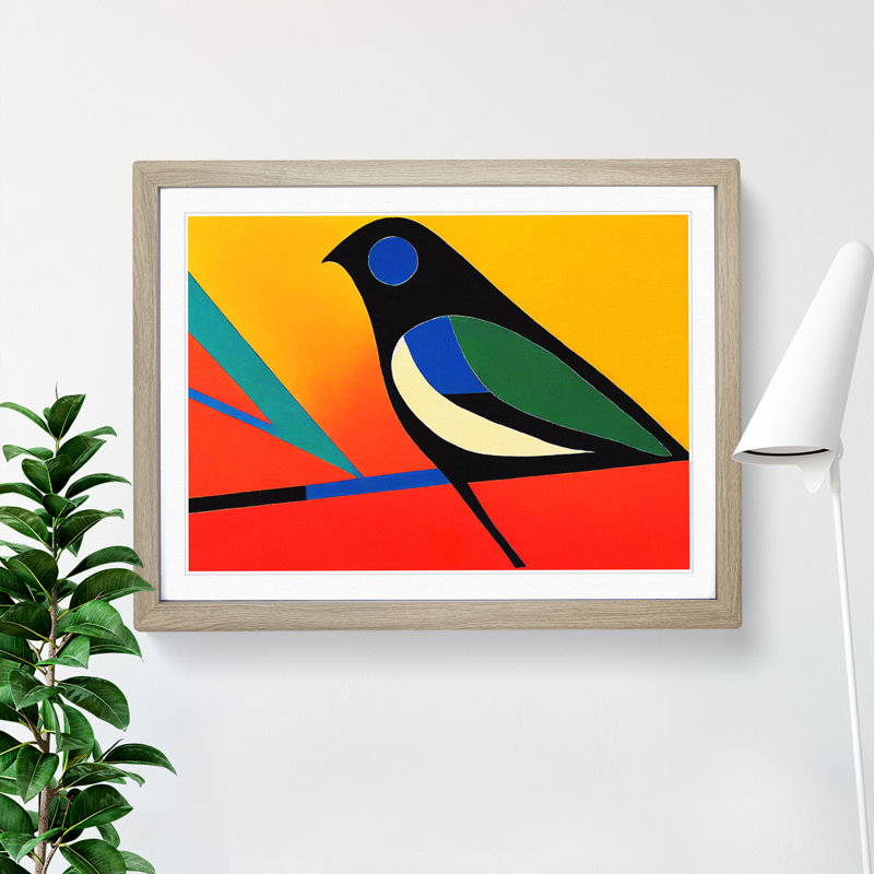 Hypnotic Abstract Bird - Single Picture Frame Print, 46cm H x 64cm W x 2cm D, Oak