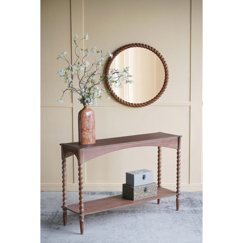 Console en bois avec pieds en spirale tournés et tablette inférieure