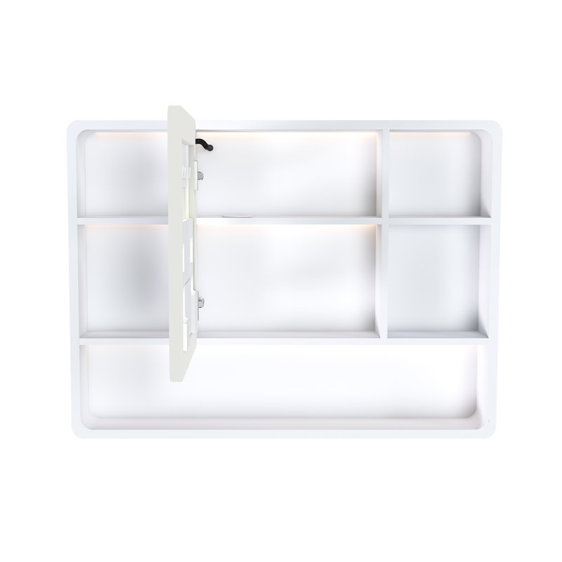Meg 35 po X P 28 po H Pharmacie rectangulaire blanche en aluminium à fixation en surface avec miroir et DEL?