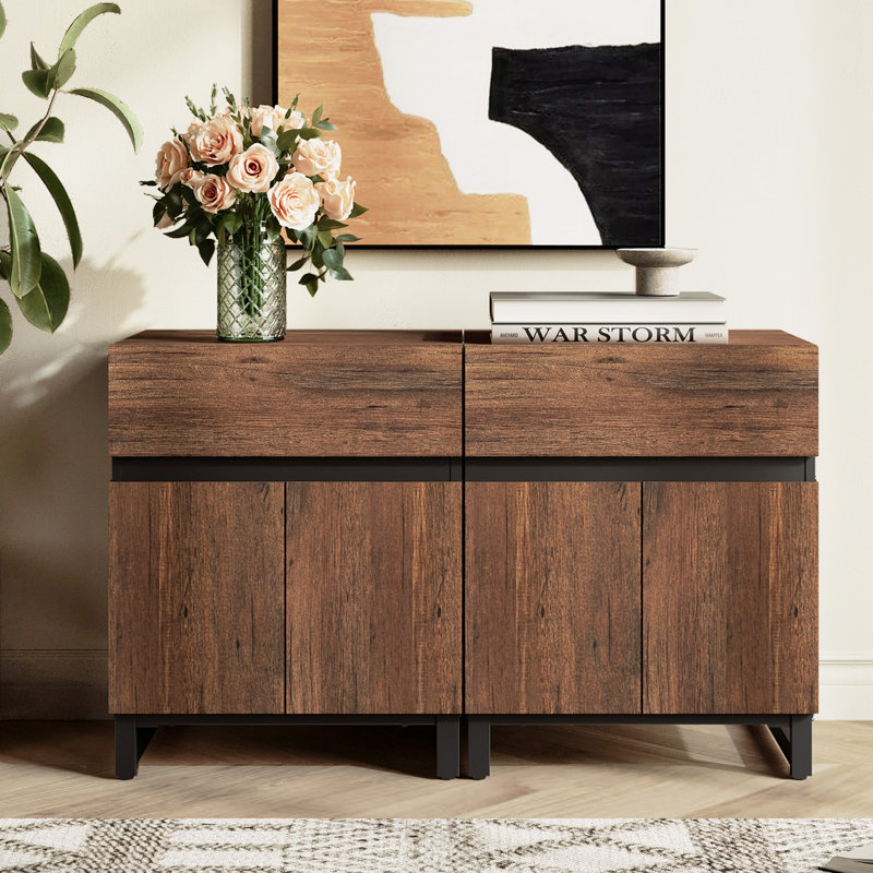 Table de bout moderne 2 pièces avec 1 tiroir et 1 armoire de rangement Aadam, Brun