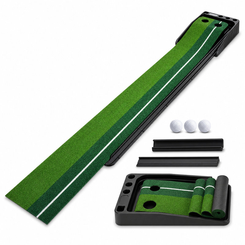 Tapis de golf vert YUNIC avec piste de retour automatique des balles, vert de golf portatif, tapis d'entraînement parfait pour l'intérieur et l'extérieur