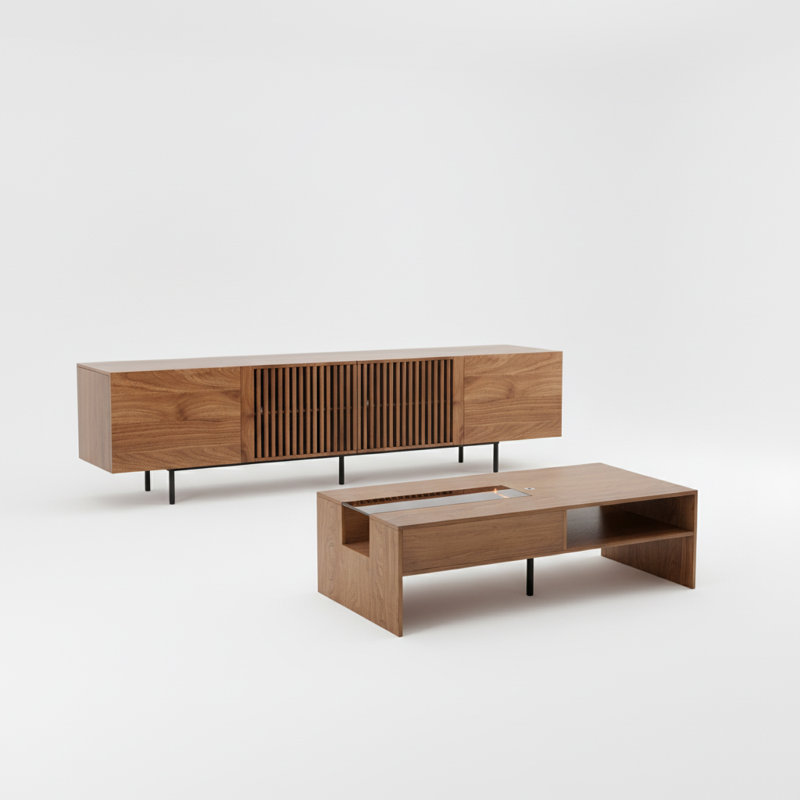 Meuble télé et table basse style Mid-Century moderne (ensemble de 2)