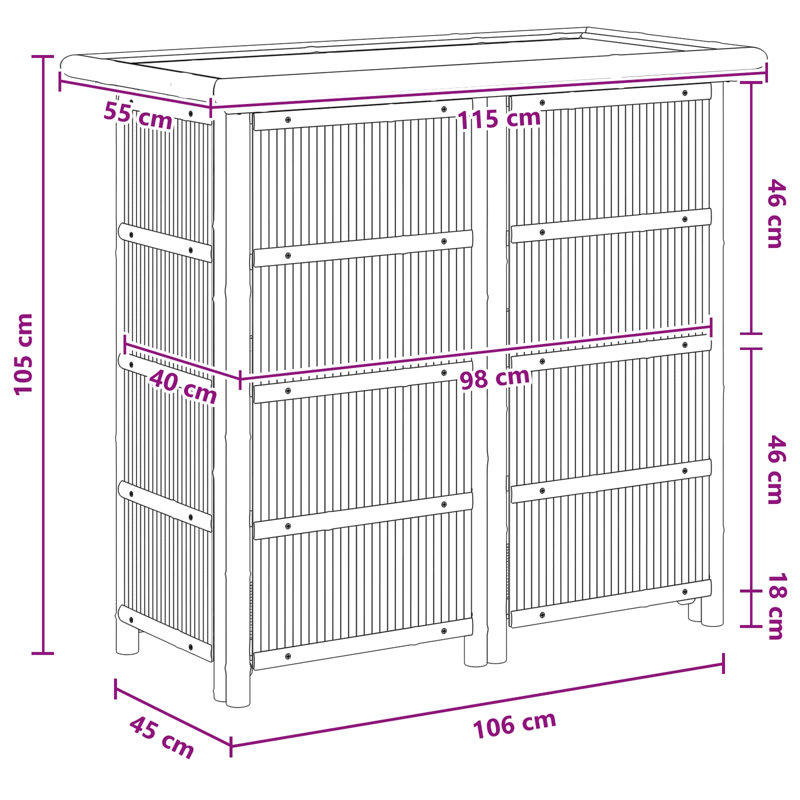 Rectangular Bamboo Outdoor , 115cm cm W 55cm cm D