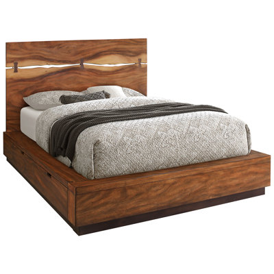 Très grand lit noyer oriental avec rangement, option de rangement pour plateforme et matériaux, placage en bois