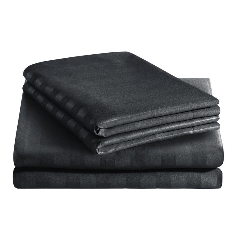 Microfiber 250 TC Reversible Complete Stripe Duvet Cover Set with Pillowcases, Charcoal