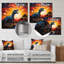 Coucher de soleil rouge et jaune sur dinosaure II - Art mural dinosaure-881813639