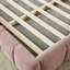 Lit plateforme tapissier très grand, tissu en chenille épais rose, tête de lit, cadre de lit rose facile à assembler, avec ambiance de chambre à coucher simple