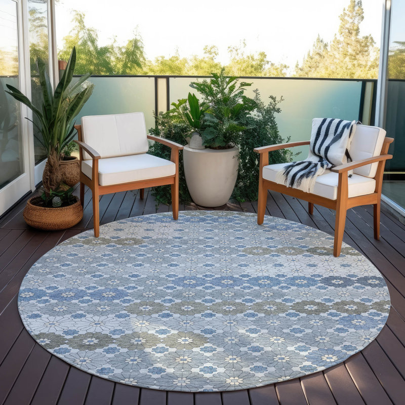 Braeyn Blue Washable Indoor-Outdoor Rug - LOOMLAN, 8' x 8'