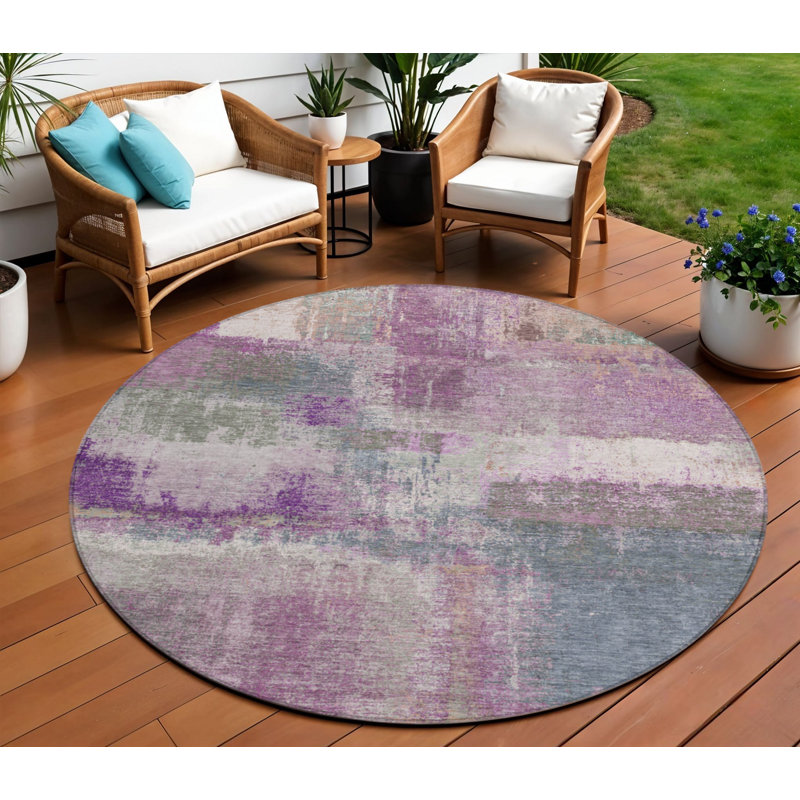 Tapis rond lavable et mauve 8 po