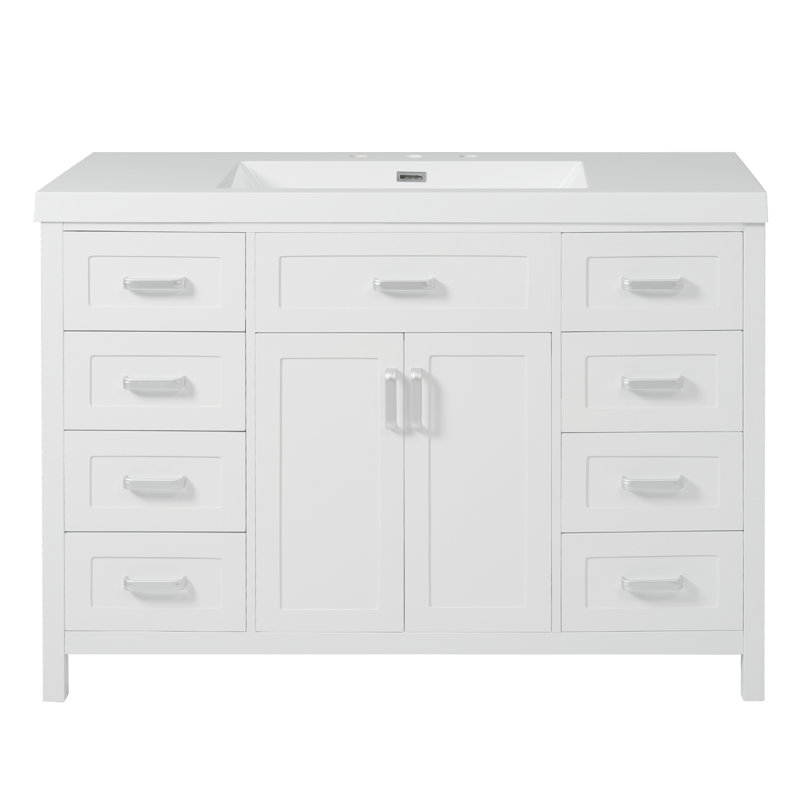 Meuble-lavabo 48 po avec lavabo en résine et 8 tiroirs, White
