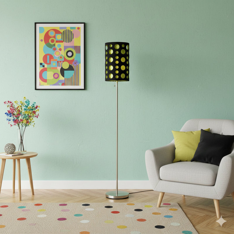 66" Tall Metal Floor Lamp, Retro Design With Black And Green Shade, Green